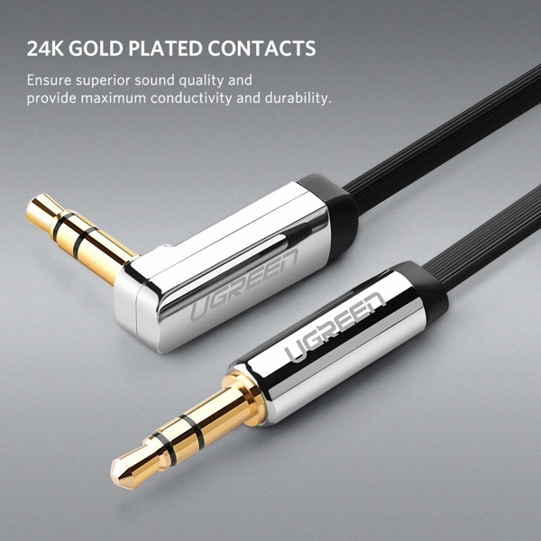 აუდიო კაბელი UGREEN AV119 (10596) 3.5mm male to 3.5mm male right angle flat cable 0.5M Audio Cable (Black)