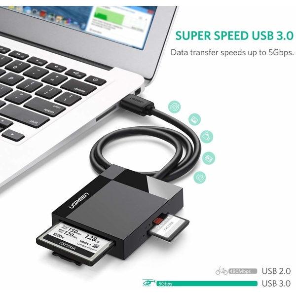 ბარათის წამკითხველი UGREEN CR125 (30333), USB 3.0 All In One Card Reader, 0.5m, Black