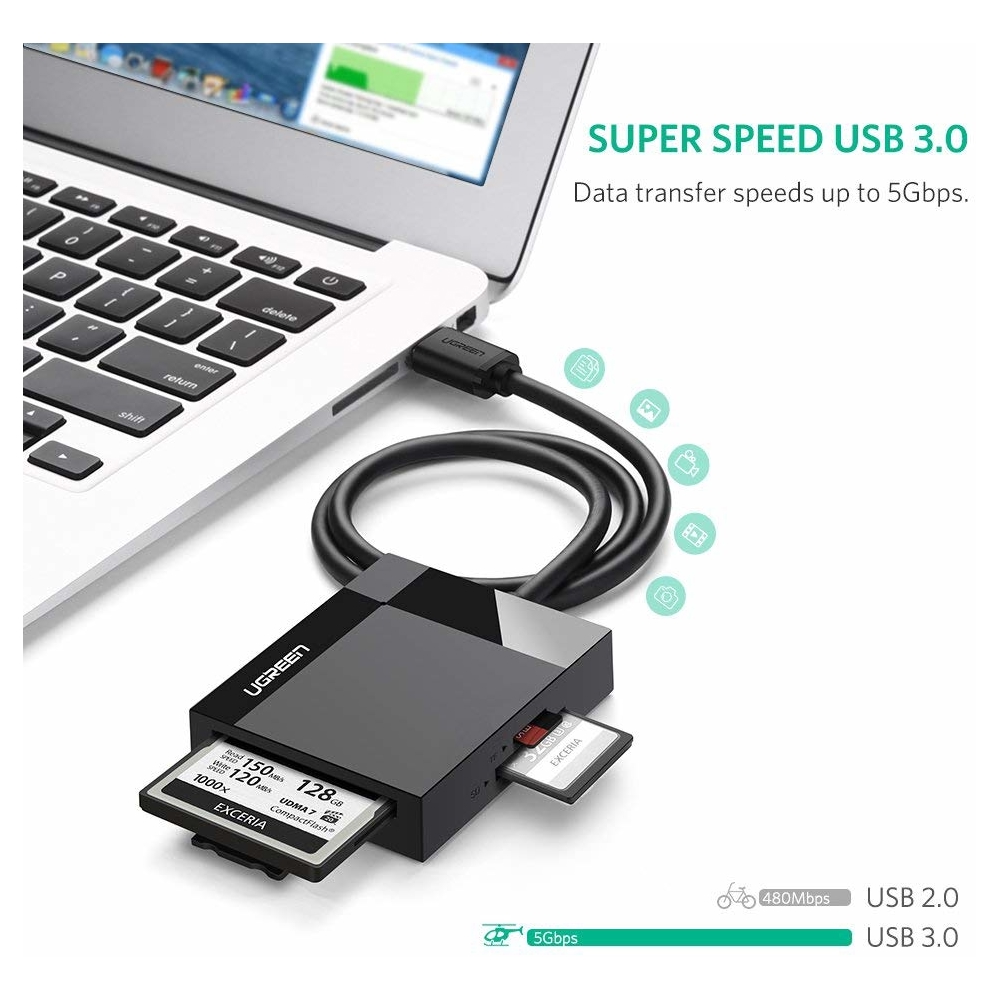  All In One Card Reader UGREEN CR125 (30333), USB 3.0, 0.5m, Black