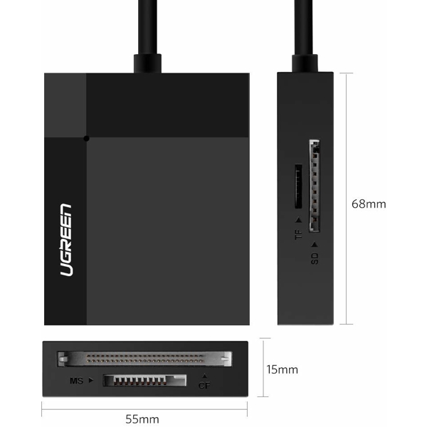 ბარათის წამკითხველი UGREEN CR125 (30333), USB 3.0 All In One Card Reader, 0.5m, Black