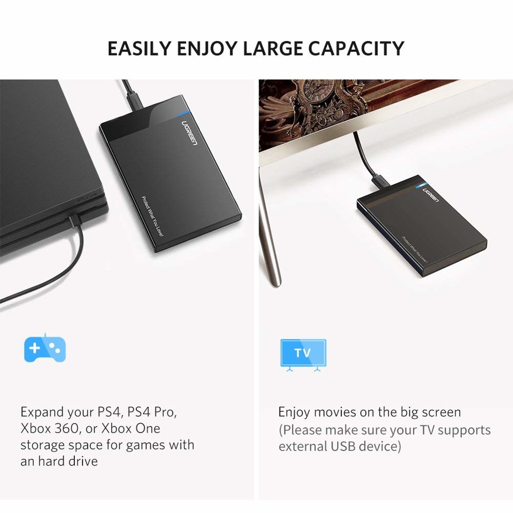 UGREEN US221 (50743), Type-C 2.5 Inches SATA III Hard Drive Box, Black