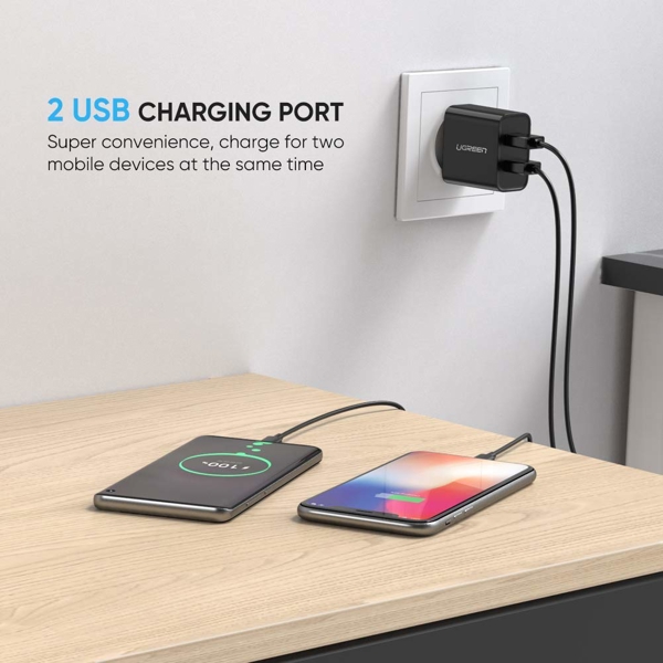 დამტენი UGREEN CD104 (50876) Dual USB Wall Charger 5V/3.1A EU (Black) 15.5W