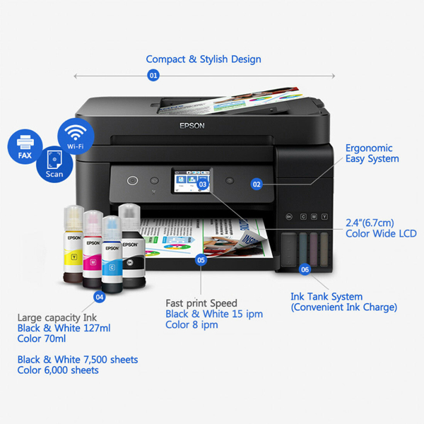 მულტიფუნქციური ჭავლური პრინტერი Epson L6190 Wi-Fi Duplex All-in-One Ink Tank Printer with ADF Copy Scan Fax