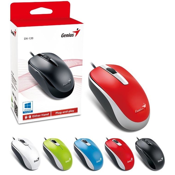 მაუსი Genius DX-120 / USB / G5 / red mouse (red / optical 1000dpi / fits both hands)