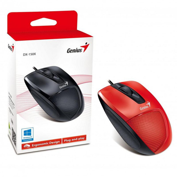მაუსი Genius DX-150X / USB / G5 / Red / Black (Red optical 1000dpi fits the right hand)