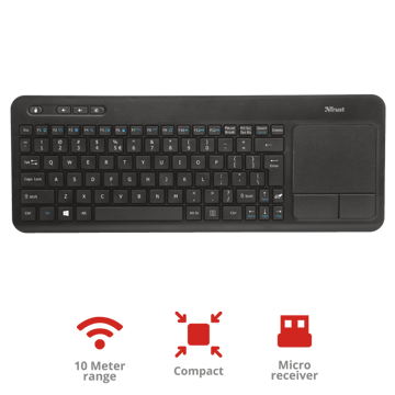 კლავიატურა TRUST VEZA WIRELESS TOUCHPAD KEYBOARD / touchpad / Battery life 3 month/ On/off button yes.