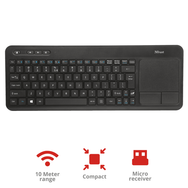 კლავიატურა TRUST VEZA WIRELESS TOUCHPAD KEYBOARD / touchpad / Battery life 3 month/ On/off button yes.