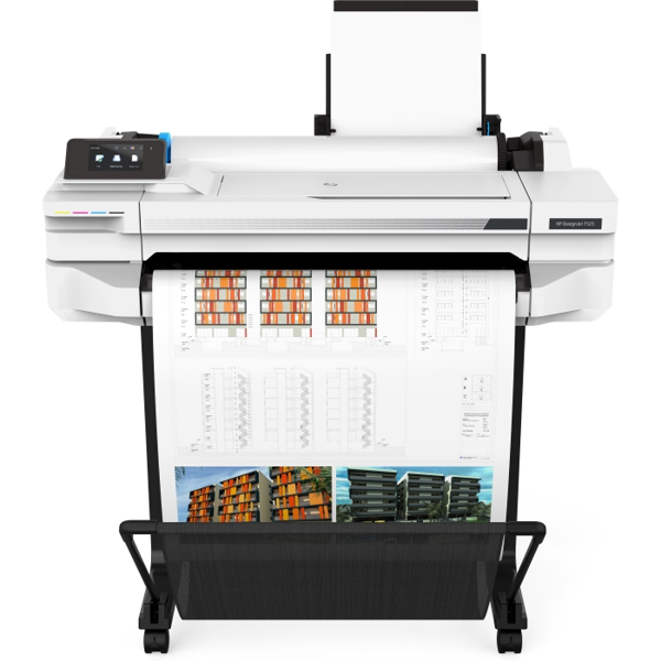 პრინტერი HP DesignJet T525 24-in Printer; 35 sec/page on A1; Up to 2400 x 1200 dpi; Roll size:279 to 610 mm; Input tray: A4, A3; manual feed: A2, A1