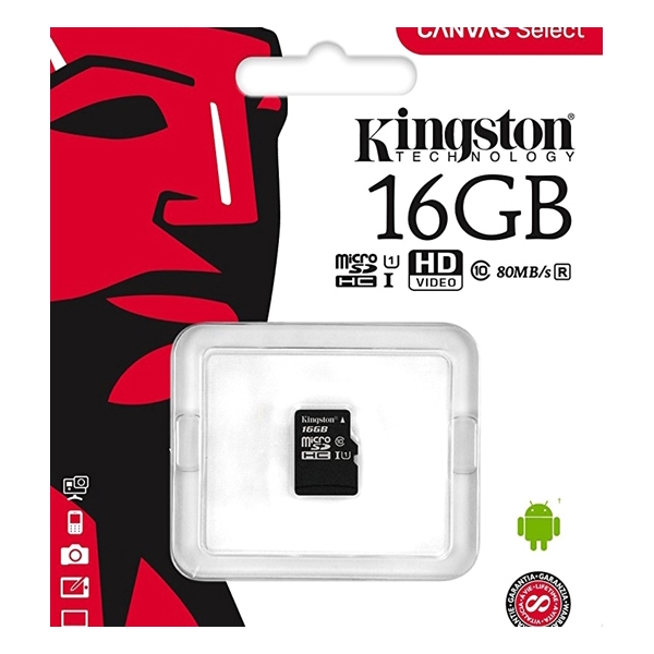 მეხსიერების ბარათი Kingston Canvas Select SDCS/16GBSP microSDHC 16GB