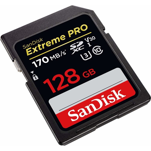 მეხსიერების ბარათი SanDisk 128GB SDXC C10 UHS-I U3 R170/W90MB/s Extreme Pro