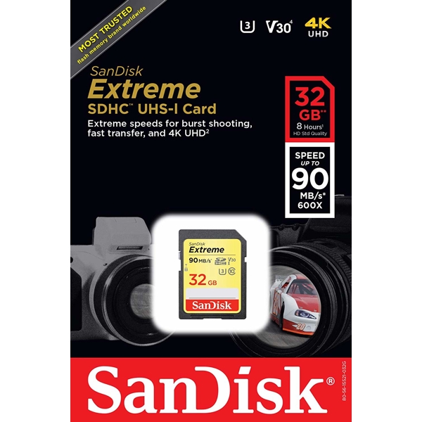 მეხსიერების ბარათი SanDisk 32Gb UHS-I U3 EXTREME SD,90/40MB/S