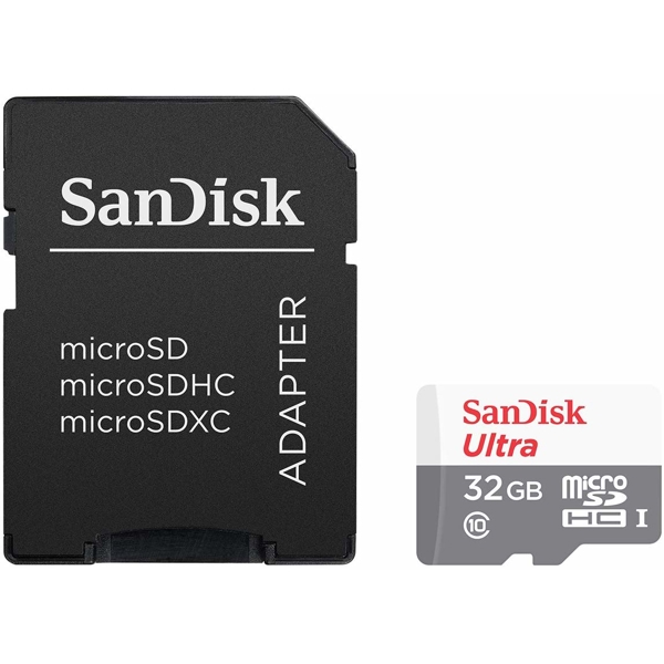 მეხსიერების ბარათი SanDisk 32GB micro SDHC C10 UHS-I R80MB/s Ultra + SD Adapter