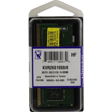 ოპერატიული მეხსიერება  Kingston KVR26S19S8/8 / DDR4 2666 8GB SO-DIMM