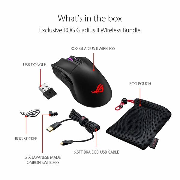 მაუსი ASUS ROG Gladius II Wireless Gaming Mouse