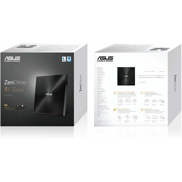 გარე დისკის წამკითხველი ASUS ZenDrive SDRW-08U9M-U DVD-R/RW USB2.0 EXT Ret Ultra Slim Black