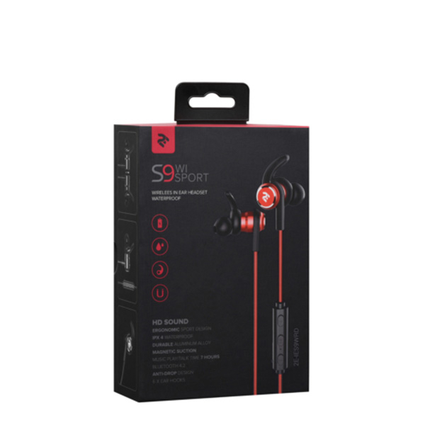 ყურსასმენები Headphones 2E S9 WiSport In Ear Waterproof Wireless Mic Red 