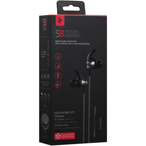 ყურსასმენები Headphones 2E S8 Piston Magnet Mic Gray