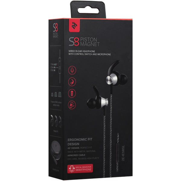 ყურსასმენები Headphones 2E S8 Piston Magnet Mic Silver