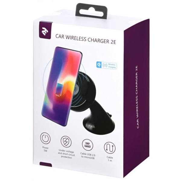 მობილურის დამტენი 2E Car Mount Rotating Wireless Charger Black