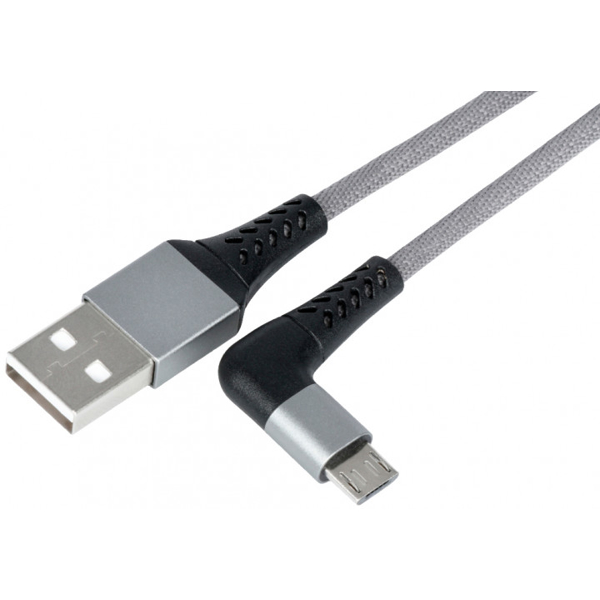 USB კაბელი 2E USB 2.0 to Micro USB right angle Round fabric 1m