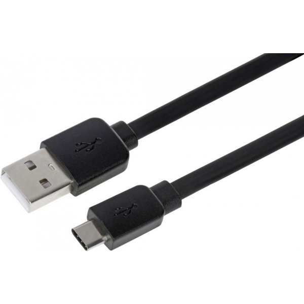 USB კაბელი 2E USB 2.0 to Type-C Flat Single Molding Type 1m Black