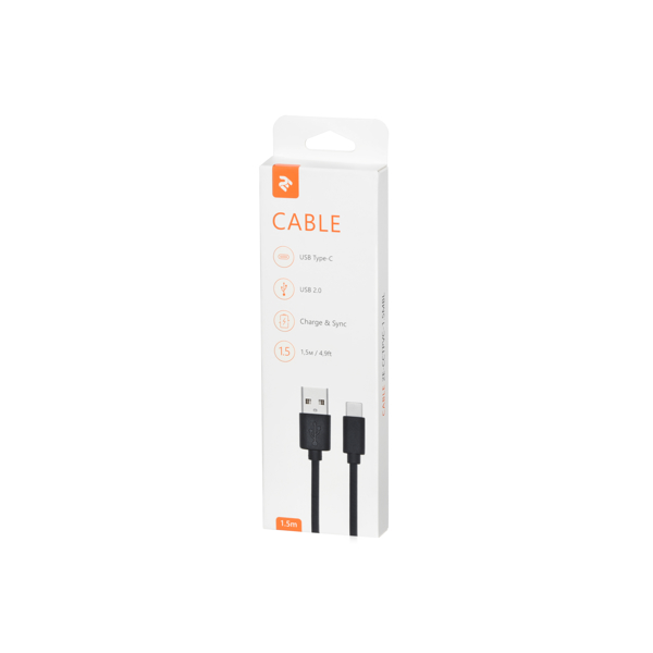 USB კაბელი 2E USB 2.0 Type-C Cable Single Molding Type 1.5 m Black 