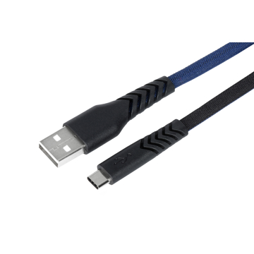 USB კაბელი 2E USB 2.0 to Type C Flat fabric 1m Black/Blue 