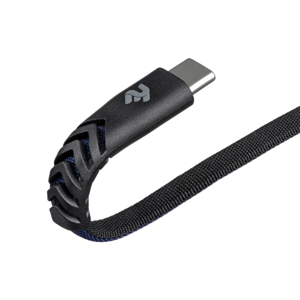 USB კაბელი 2E USB 2.0 to Type C Flat fabric 1m Black/Blue 