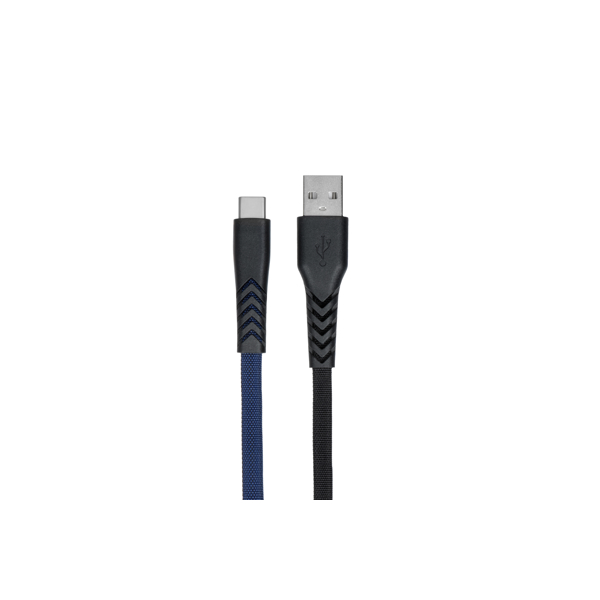 USB კაბელი 2E USB 2.0 to Type C Flat fabric 1m Black/Blue 