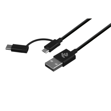 USB კაბელი 2E microUSB + Type-C 1m Black