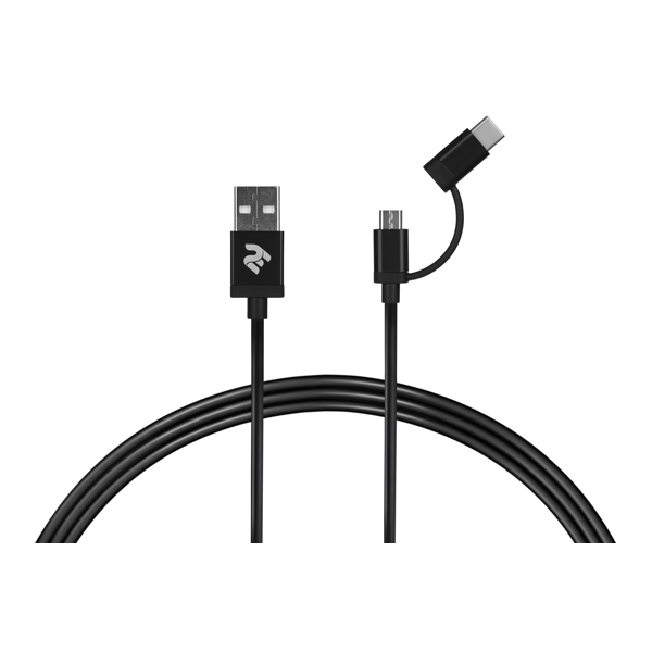 USB კაბელი 2E microUSB + Type-C 1m Black