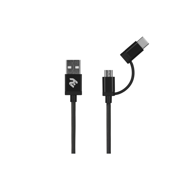 USB კაბელი 2E microUSB + Type-C 1m Black
