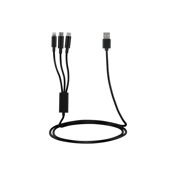 USB კაბელი 2E USB Cable 3 in 1 Micro / Lightning / Type-C 5V / 2.4A 1.2m / Black