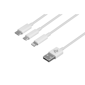 USB კაბელი 2E USB Cable 3 in 1 Micro / Lightning / Type-C 5V / 2.4A 1.2m / White