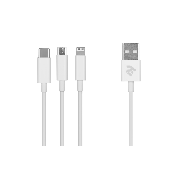 USB კაბელი 2E USB Cable 3 in 1 Micro / Lightning / Type-C 5V / 2.4A 1.2m / White