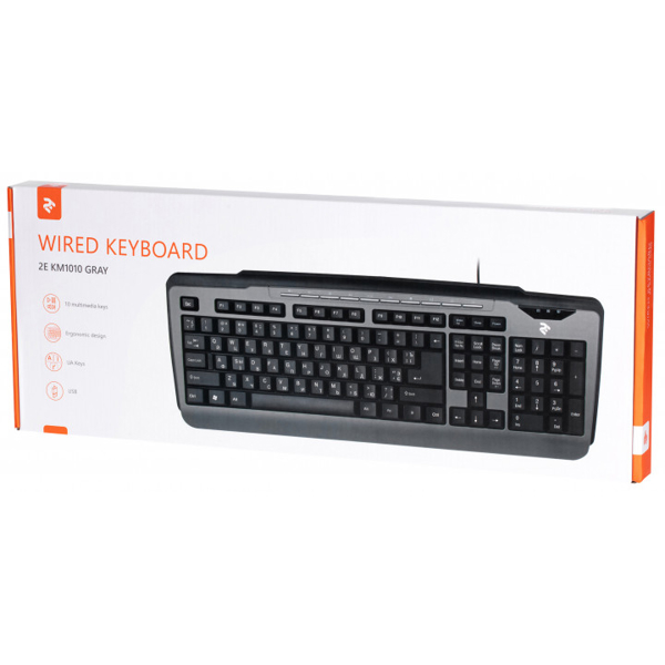 კლავიატურა Keyboard wired 2E KM1010 USB Gray