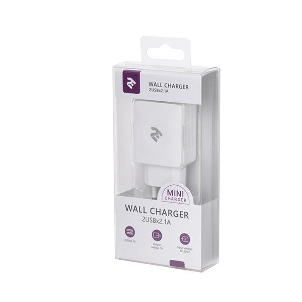 დამტენი Wall Charge 2E Wall for 2 USB - DC5.0v4.2A White