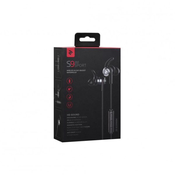 ყურსასმენები 2E S9 WiSport In Ear Waterproof Wireless Mic Black