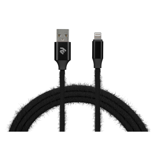 USB კაბელი 2E Fur USB 2.4 to Lightning Cable 1m Black