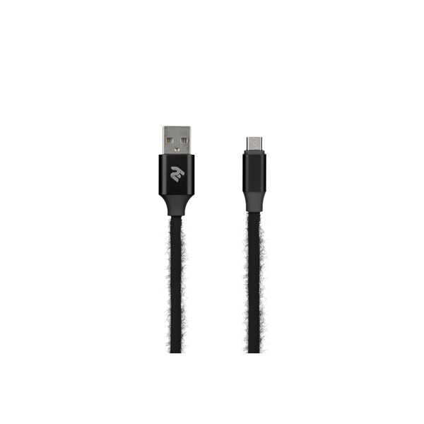 USB კაბელი 2E Fur USB 2.4 to Micro USB Cable 1m Black