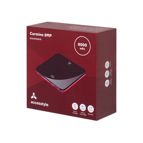 პორტატული დამტენი Accesstyle Carmine 8MP 8000 mAh External Battery Black/Red