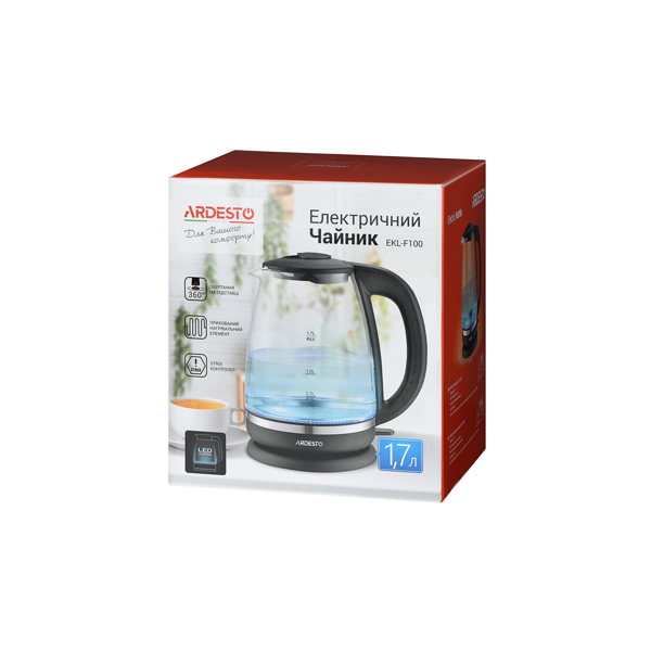 ARDESTO EKL-F100, 2150W, 1.7L, Electric Kettle, Transparent