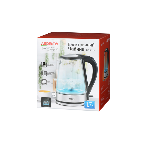 ელექტრო ჩაიდანი ARDESTO EKL-F110, 2150W, 1.7L, Electric Kettle, Transparent