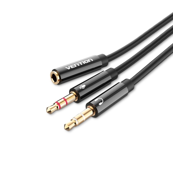 აუდიო კაბელი VENTION BBTBY 2x3.5mm Male to 4 Pole 3.5mm Female Audio Cable 0.3M Black