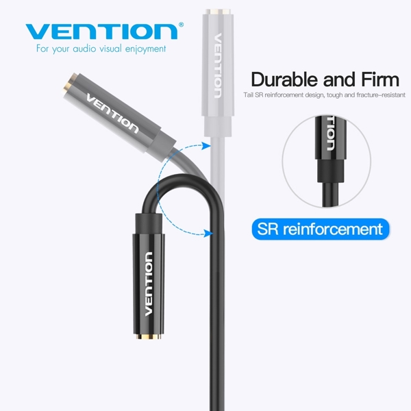 აუდიო კაბელი VENTION BBTBY 2x3.5mm Male to 4 Pole 3.5mm Female Audio Cable 0.3M Black