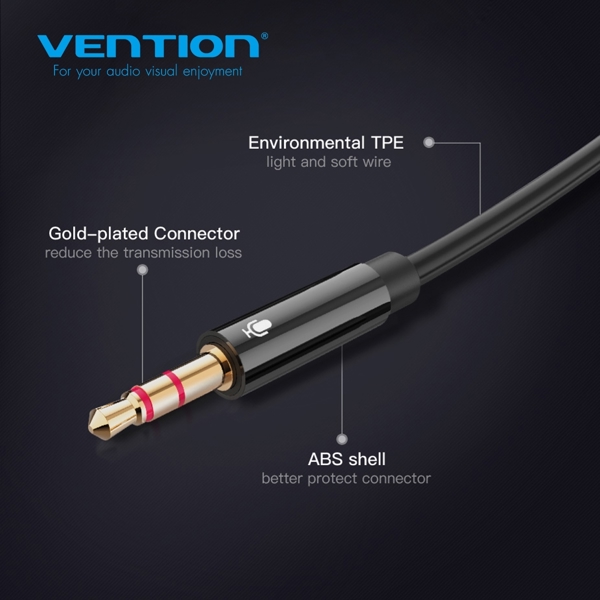 აუდიო კაბელი VENTION BBTBY 2x3.5mm Male to 4 Pole 3.5mm Female Audio Cable 0.3M Black