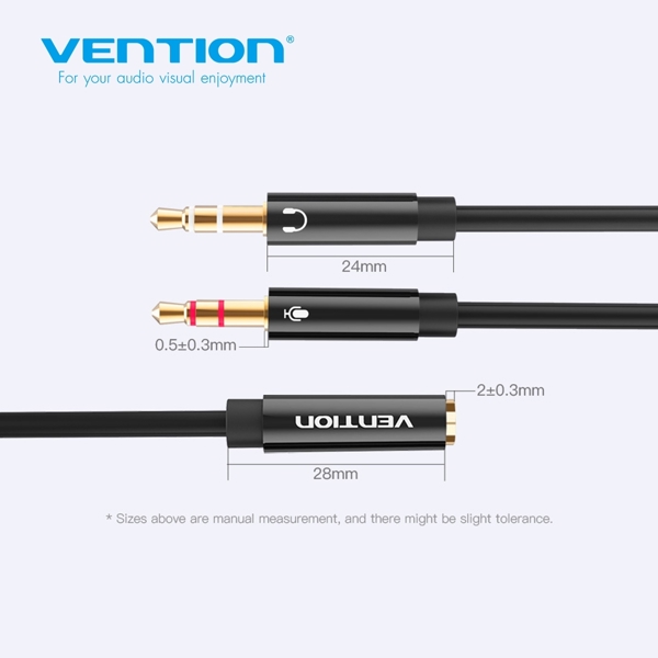 აუდიო კაბელი VENTION BBTBY 2x3.5mm Male to 4 Pole 3.5mm Female Audio Cable 0.3M Black