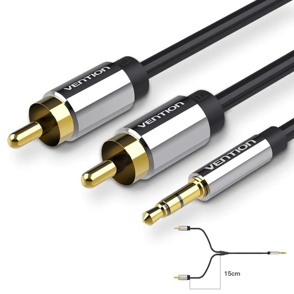 აუდიო კაბელი VENTION BCFBD 3.5mm Male to 2RCA Male Audio Cable Metal Type 0.5M Black