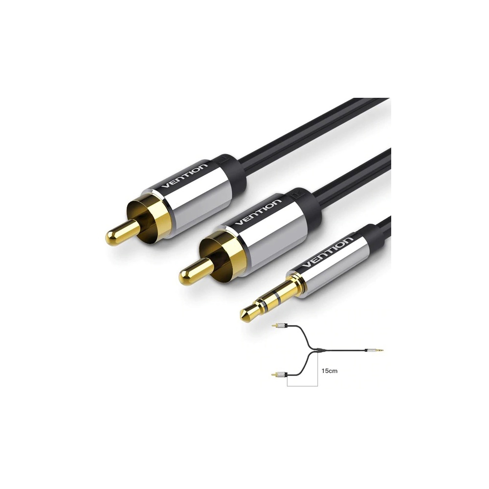 აუდიო კაბელი VENTION BCFBD 3.5mm Male to 2RCA Male Audio Cable Metal Type 0.5M Black