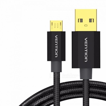 USB კაბელი VENTION CADBG Cotton Braided USB2.0 A Male to Micro B Male Cable 1.5M Black Metal Type Gold Plated